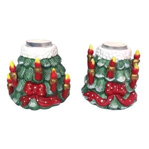 J.T.S. International Co VTG 90's Christmas Tree Tealight Candle Holder Set of 2